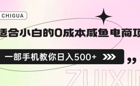 适合小白的0成本咸鱼电商项目，一部手机，教你如何日入500+的保姆级教程