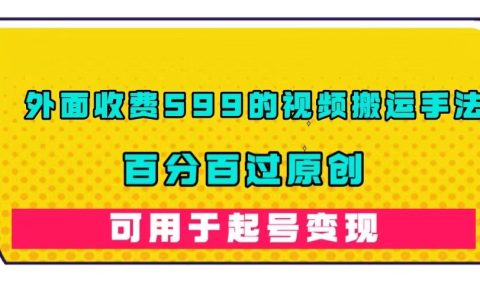 外面收费599的视频搬运手法，百分百过原创，可用起号变现