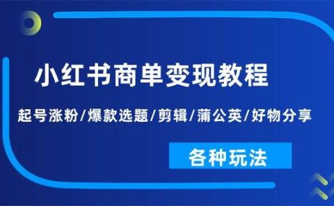 小红书商单变现教程:起号涨粉/爆款选题/剪辑/蒲公英/好物分享/各种玩法