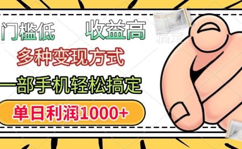 门槛低，利润高，多种变现方式，一部手机轻松搞定，单日利润1000+