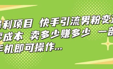 快手引流男粉变现，零成本，卖多少赚多少，一部手机即可操作，一天1000+