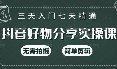 抖音好物分享实操课，无需拍摄，简单剪辑，短视频快速涨粉（125节视频课程）