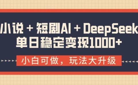 小说+短剧AI+DeepSeek结合变现,单日稳定变现1000+