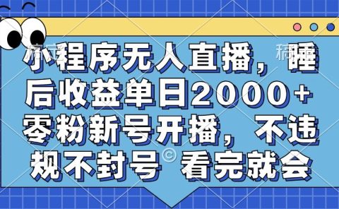 小程序无人直播，睡后收益单日2000+ 零粉新号开播，不违规不封号 看完就会