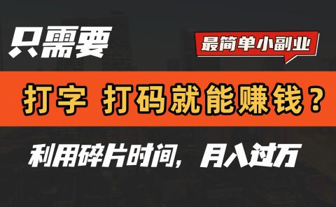 只需要打字，打码，就能赚钱？最简单的赚钱小副业，利用碎片时间，月入过万！