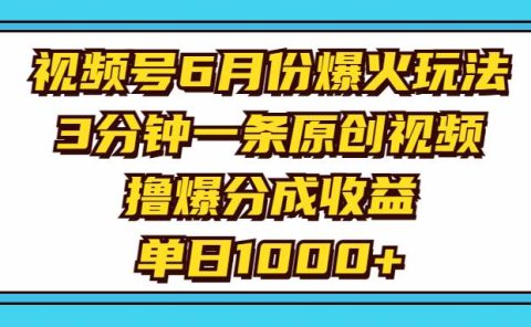 视频号6月份爆火玩法，3分钟一条原创视频，撸爆分成收益，单日1000+