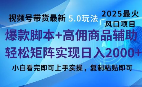 视频号带货最新5.0玩法，作品制作简单，当天起号，复制粘贴，脚本辅助，轻松矩阵日入2000+