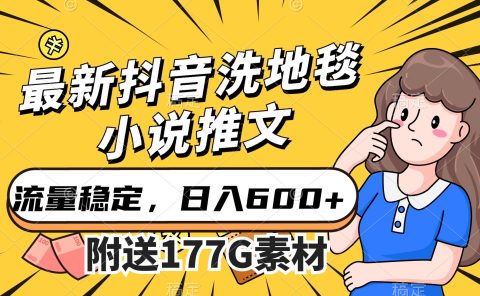 最新抖音洗地毯小说推文，流量稳定，一天收入600（附177G素材）
