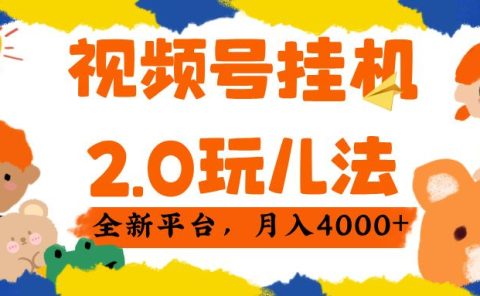 视频 号挂机 2.0 玩儿法， 全新平 台， 月入 4000+