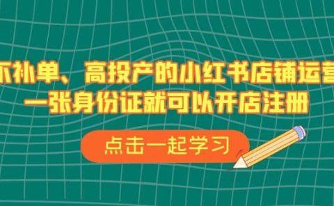不补单、高投产的小红书店铺运营，一张身份证就可以开店注册（33节课）