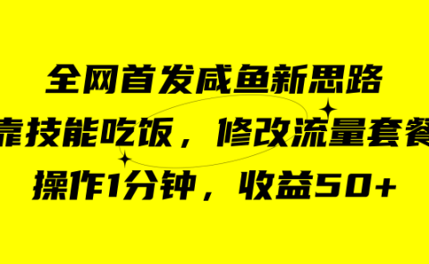 咸鱼冷门新玩法，靠“技能吃饭”，修改流量套餐，操作1分钟，收益50+