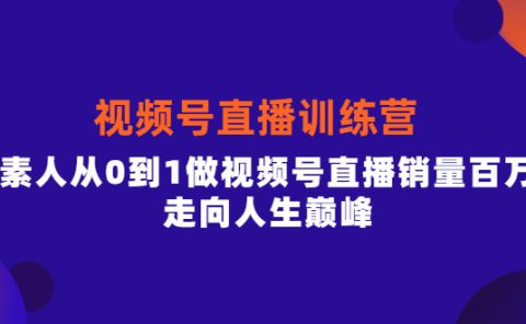 视频号直播训练营，素人从0到1做视频号直播销量百万，走向人生巅峰