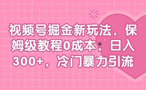 视频号掘金新玩法,保姆级教程0成本,日入300+,冷门暴力引流