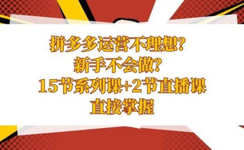 拼多多运营不理想？新手不会做？15节系列课+2节直播课，直接掌握