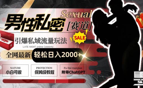 全网最新男性私密赛道玩法,引爆私域流量,轻松日入2000+