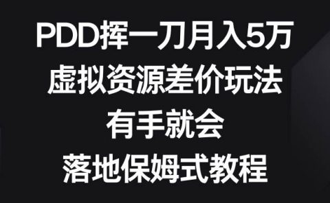 PDD挥一刀月入5万,虚拟资源差价玩法,有手就会,落地保姆式教程