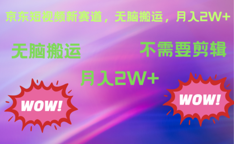 京东图文视频,最新蓝海项目,只靠无脑搬运,不需要剪辑,有手就会,每月亲测2万+