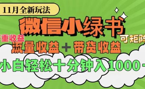 11月小绿书全新玩法，公众号流量主+小绿书带货双重变现，小白十分钟无脑日入1000+