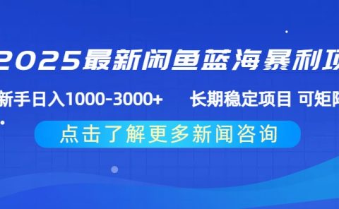 2025最新闲鱼蓝海暴利项目 ,新手日入1000-3000+ 长期稳定项目 可矩阵