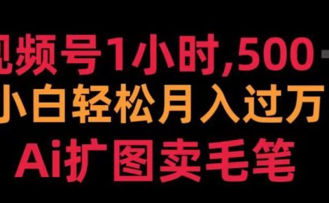 视频号每天1小时，收入500＋，Ai扩图卖毛笔