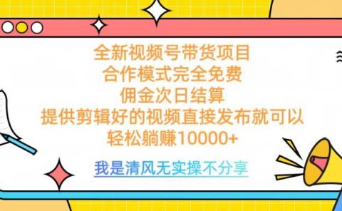 全网最新视频号带货，完全免费合作，佣金次日结算，轻松躺赚10000+