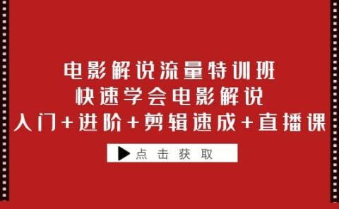 电影解说流量特训班：快速学会电影解说，入门+进阶+剪辑速成+直播课