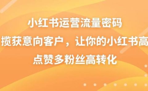 小红书运营流量密码,揽获意向客户,让你的小红书高点赞多粉丝高转化