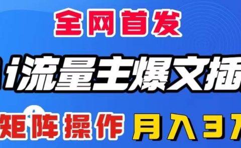 AI流量主爆文插件，只需一款插件全自动输出爆文，矩阵操作，月入3W＋