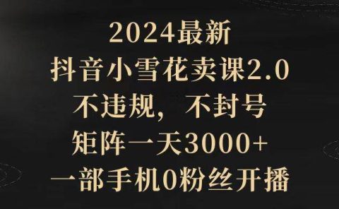 2024最新抖音小雪花卖课2.0 不违规 不封号 矩阵一天3000+一部手机0粉丝开播