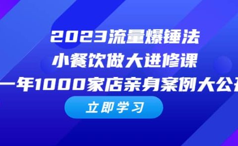 2023流量 爆锤法，小餐饮做大进修课，一年1000家店亲身案例大公开