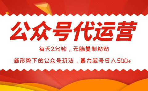 公众号代运营，我出文章你来发，暴力日入500+