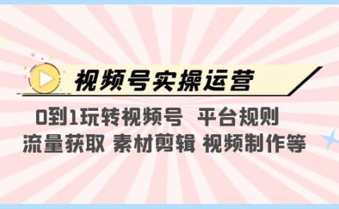 视频号实操运营，0到1玩转视频号 平台规则 流量获取 素材剪辑 视频制作等