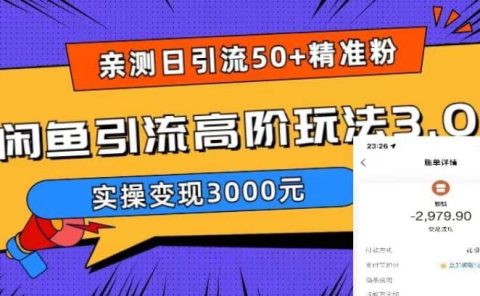 实测日引50+精准粉，闲鱼引流高阶玩法3.0，实操变现3000元