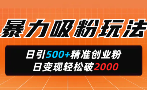 暴力吸粉玩法，日引500+精准创业粉，日变现轻松破2000