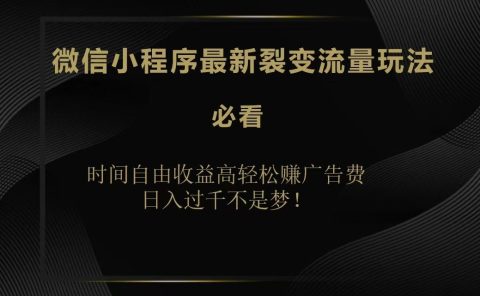 微信小程序最新裂变流量玩法,时间自由收益高轻松赚广告费,日入200-500+