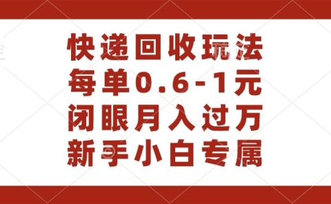 快递回收自助玩法，每单收益0.6到1元，闭眼也能月入一万，适合新手小白