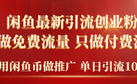 2024年闲鱼币推广引流创业粉，不做免费流量，只做付费流量，单日引流100+