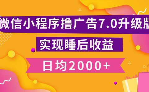 小程序撸广告最新7.0玩法，日均2000+ 全新升级玩法-小白可做