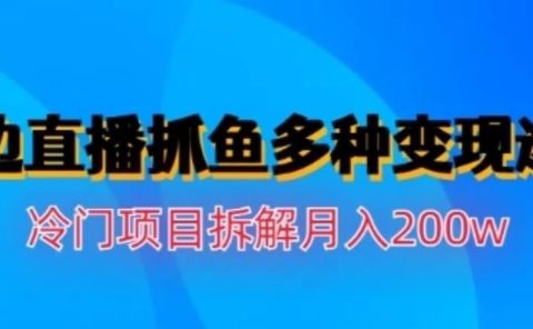 水边直播抓鱼,多种变现途径冷门项目,月入200w拆解【揭秘】