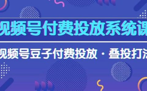 视频号付费投放系统课,视频号豆子付费投放·叠投打法(高清视频课)