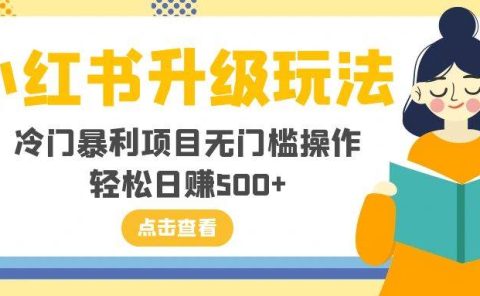 小红书升级玩法，冷门暴利项目无门槛操作，轻松日赚500+