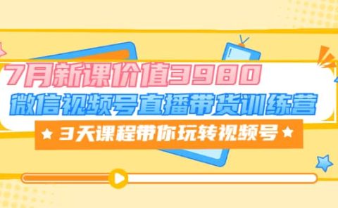 微信视频号直播带货训练营,3天课程带你玩转视频号:7月新课价值3980