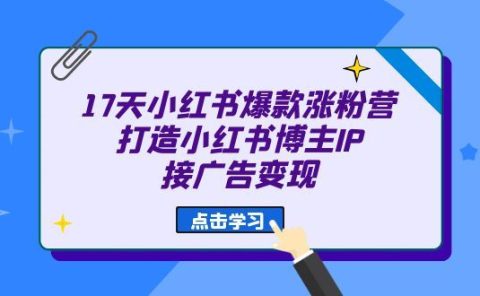 17天 小红书爆款 涨粉营（广告变现方向）打造小红书博主IP、接广告变现