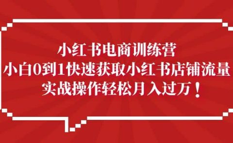 小红书电商训练营，小白0到1快速获取小红书店铺流量