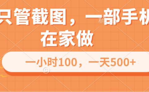 你只管截图，一部手机在家做，一小时100，一天500+