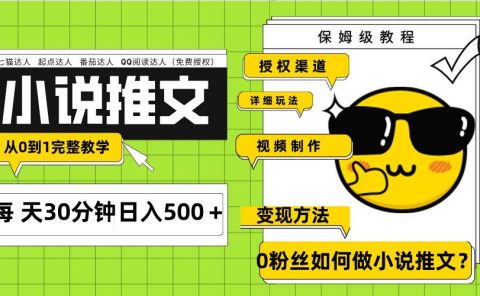 Ai小说推文每天20分钟日入500＋授权渠道 引流变现 从0到1完整教学（7节课）