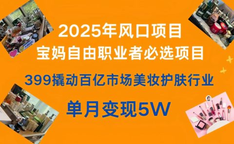 399撬动百亿市场美妆护肤行业，2025年风口项目，宝妈，自由职业者必选项目