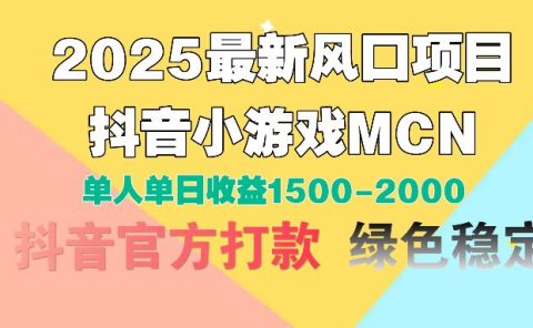 2025最新风口项目 抖音小游戏MCN 单人单日收益1500-2000+