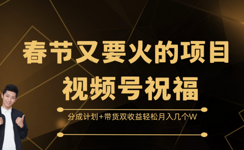 春节又要火的项目，视频号祝福，分成计划+带货双收益，轻松月入几个W