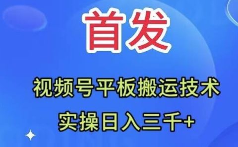 全网首发:视频号平板搬运技术,实操日入三千+